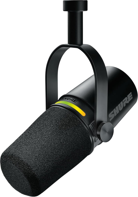 Shure MV7+ Dynamic Podcast Microphone, OBS Certified, Enhanced Audio, LED Panel, USB-C and XLR Outputs, Digital Anti-Pop Filter, Reverb Effects, Black
